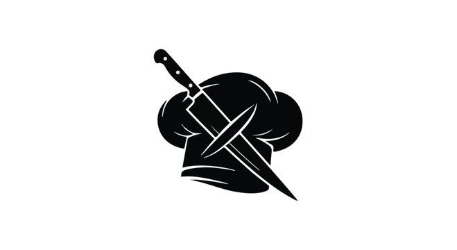 Chef hat and kitchen knife create a professional culinary symbol for branding.