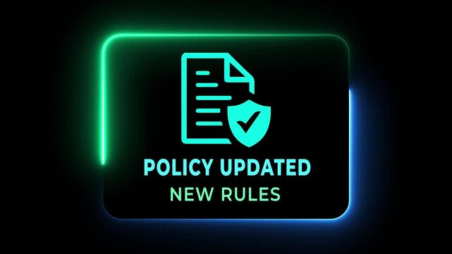 Policy updated concept on the black background. New rules implementation, governance management,  and digital documentation process. Updated of new policy. 