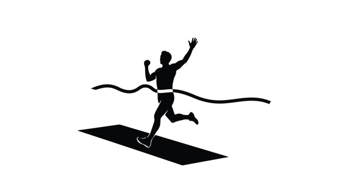 Runner crosses the finish line in a triumphant display of athletic achievement.