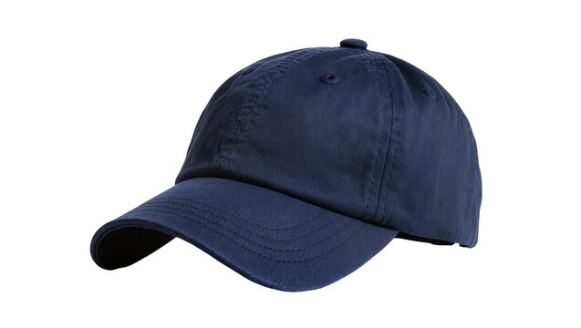 Dark blue distressed baseball cap with metal eyelets and curved brim