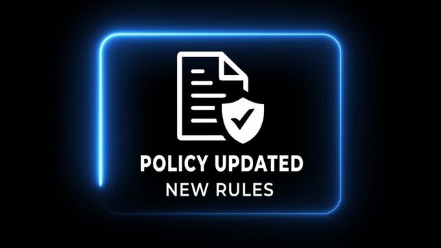 Policy updated concept on the black background. New rules implementation, governance management,  and digital documentation process. Updated of new policy. 