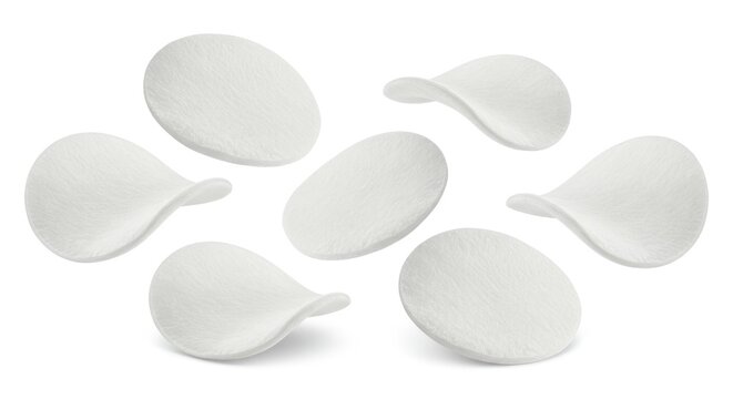 Seven white eye masks on white background.