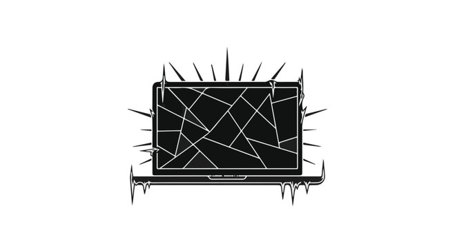 Laptop screen displays a fractured glass effect indicating a severe system failure.