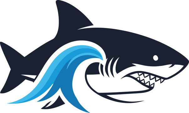Shark jumping wave illustration, aggressive marine predator concept