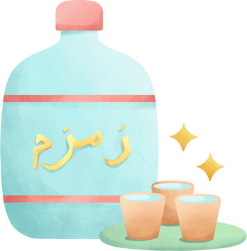 Zamzam Water Gallon with Glasses Soft Gradient Illustration on White Background