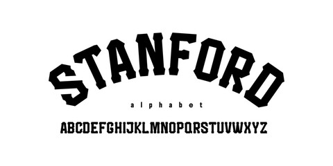Stanford: Bold varsity slab serif with a pointed tip. Classic collegiate block font for sports branding, university apparel, and team sport. © Ook.Arsho