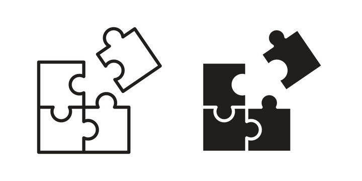 Puzzle piece icon vector illustration in line style. flat silhouette designs