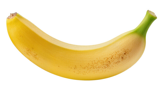 Ripe yellow Banana with green stem and brown spots