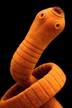 Taenia Tapeworm Head. Cestode Scolex, Parasitic Worm Anatomy, Helminth Illustration