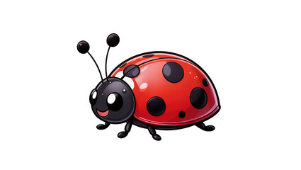 Fototapeta premium Red ladybug with black spots and antennae, cartoon style