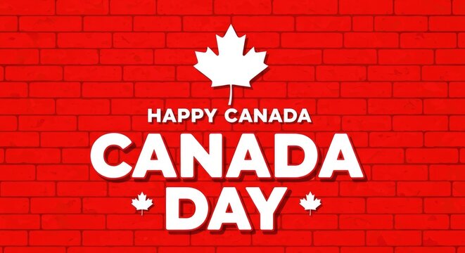 Happy canada day celebration a vibrant red brick wall with a white maple leaf design