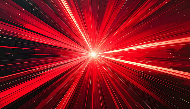 Vibrant red speed lines radiate outward in a comic book style illustration creating dynamic motion.