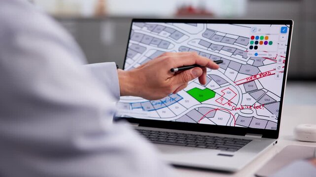 Surveyor Studies Detailed Land Map