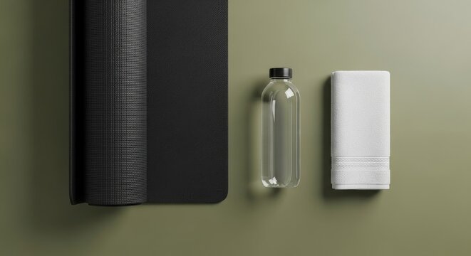 Still life arrangement with book glass bottle and soap on a neutral background
