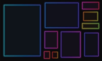 Multicolor Neon Border Frame Vector Set for Cyberpunk Gaming UI HUD Interface JPG PNG Graphics © SANJEDAAKTAR