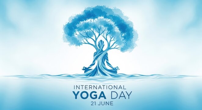 International yoga day illustration a tree formed by a meditating person's silhouette