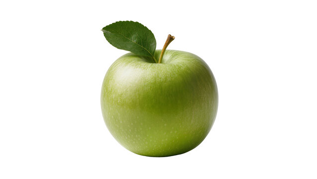 Green Granny Smith Apple with Leaf and Stem