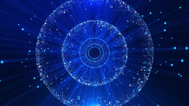 Futuristic Circle HUD display interface moving data networking, virtual display interface Technology animation, background intro, science fiction hi tech light beams, dynamic hyperspace travel effect