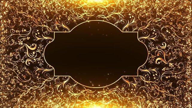 Luxury Golden Decorative Frame Elegant Floral Ornate golden floral frame sparkling particles glowing light, invitations, wedding cards, festive designs, luxury branding elegant decorative backgrounds,