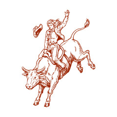 Cowgirl Riding Bull Rodeo Extreme Western Action Illustration © Lakulikill 