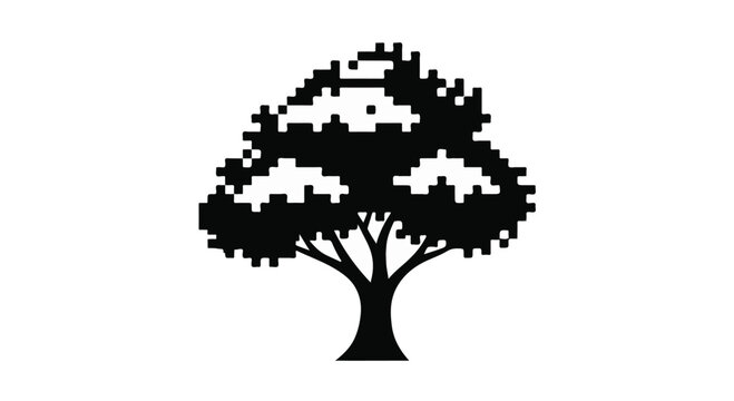 Tree rendered in a pixelated style conveys a modern digital interpretation of nature and environmental growth concepts.