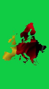 Map of Europe silhouette filled with German flag colors isolated on a bright green background.