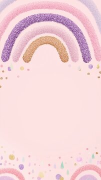 Colorful Glitter Rainbows and Sequins on Pink Background