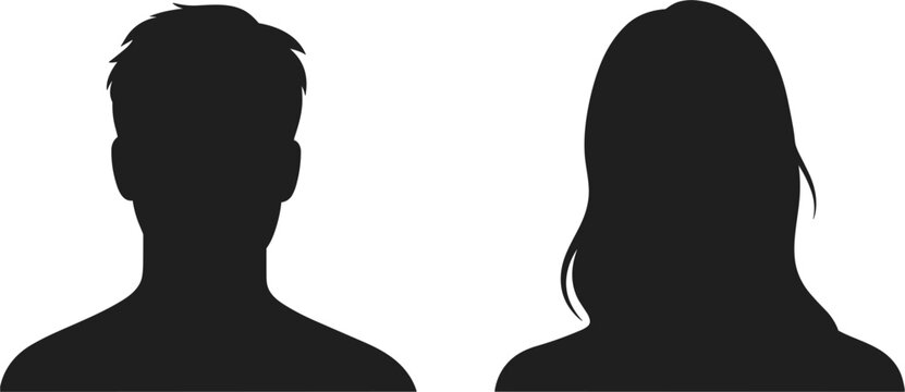 Avatar profile silhouettes set, anonymous male and female head and shoulders icons for account users