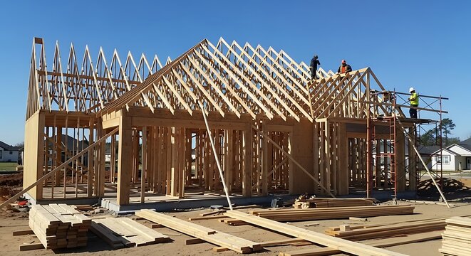 A Construction Site Of A House Under Construction