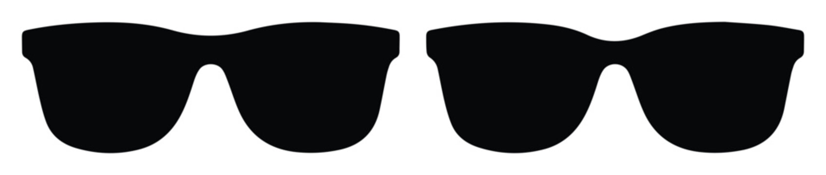 Stylish Black Sunglasses Vector Set, iconic eyewear silhouettes for summer fashion and travel designs, two distinct modern sunglass shapes, isolated on white background