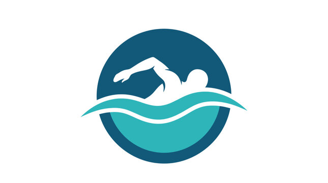 Vector logo of a swimmer in blue and teal, representing swimming and aquatic sports