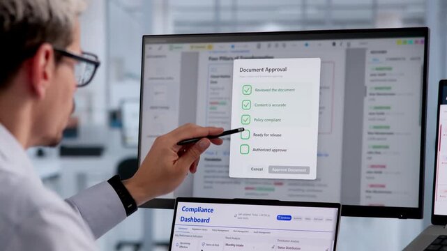 Man Ticking Checkboxes Doing Document Approval After Reviewing