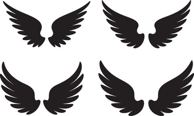 Naklejka premium Set of Wings Silhouette – Angel and Bird Wing Symbol Black Vector Illustration