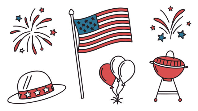 4th of July Icon Bundle Set Vector Collection.