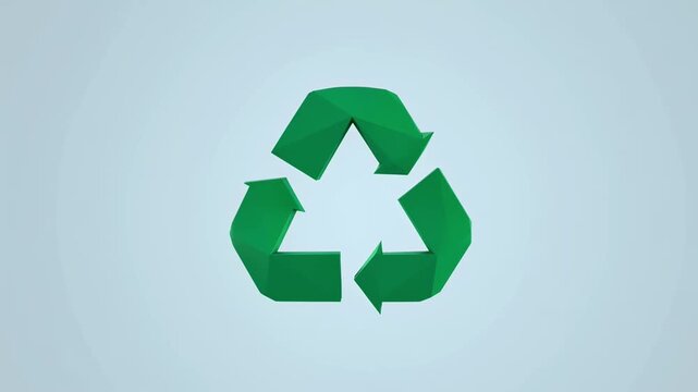 Animation of a green recycling symbol on a clean light background, representing sustainability, waste reduction, environmental awareness, and eco friendly practices.