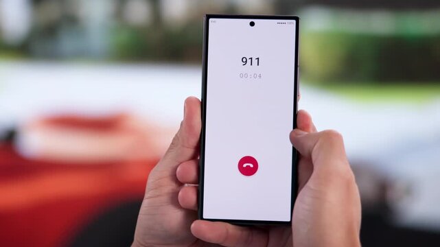 Man Urgently Making Emergency Phone Call For Help