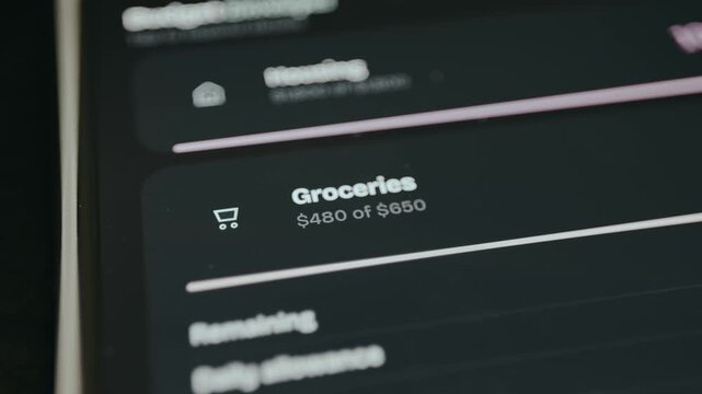 Budget limit and Amount spent for Groceries category of spendings