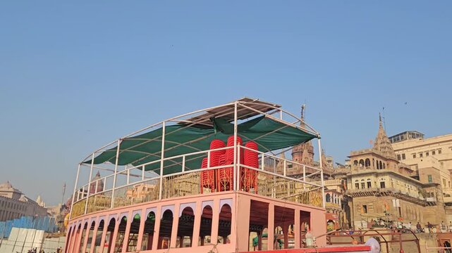 Varanasi Ghats Riverside View from Boat, Ganges River Life India