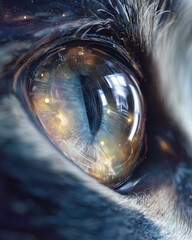 Fototapeta premium Futuristic Cybernetic Animal Eye Close-Up with Digital Reflections and Sci-Fi Details