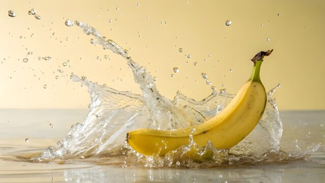Golden Banana Splash &ndash; High-Speed Water Impact in Minimal Studio Style