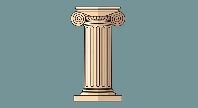 Flat vector illustration of a classical ionic greek column on a blue background