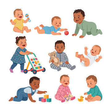 Cute Baby Activities Cartoon Collection Playful Children Illustration Set