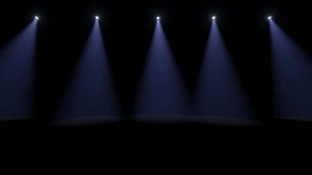 Stage light beam dark blue spotlight concert hall theater stage performance space cone light beam dark scene, Loop animation