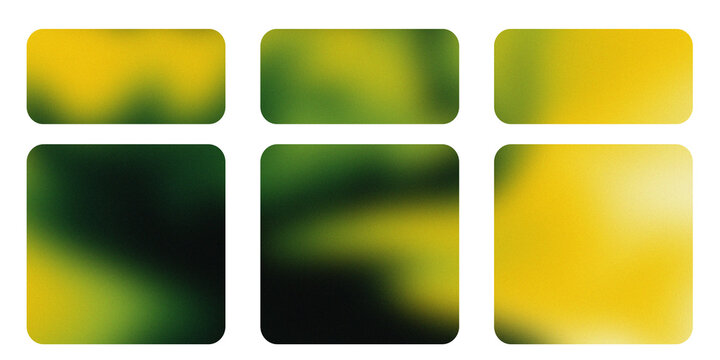 Abstract mesh gradient backgrounds in rounded frames with yellow and green blurred fluid layout design elements collection