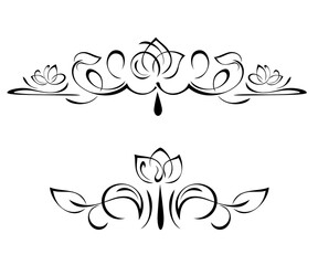 Fototapeta premium two separate symmetrical ornaments with stylized flowers, leaves and vignettes; graphic decor