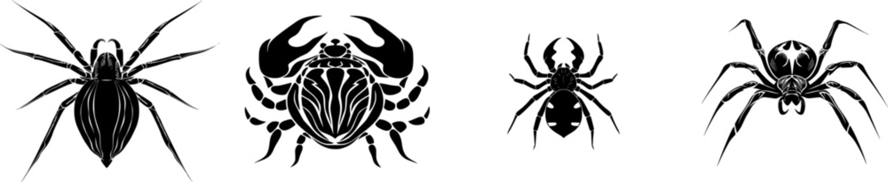 This symmetrical woodlouse spider features bold solid black lines against a crisp white background, showcasing its intricate design with perfect contours and flawless sharp edges in minimalist flat