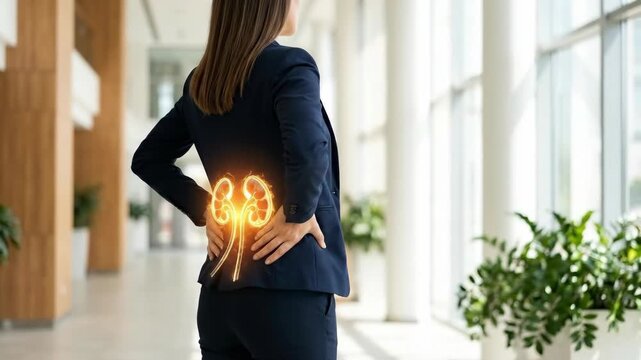 Renal organ ailment: kidney disease, renal pain, body discomfort, urinary tract, filtration process, internal health, excretion system, medical issue, human anatomy.