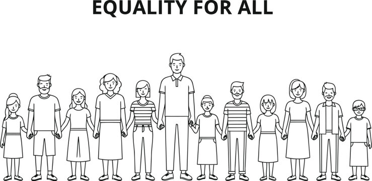 Cartoon illustration depicting equality among people of different abilities and appearances