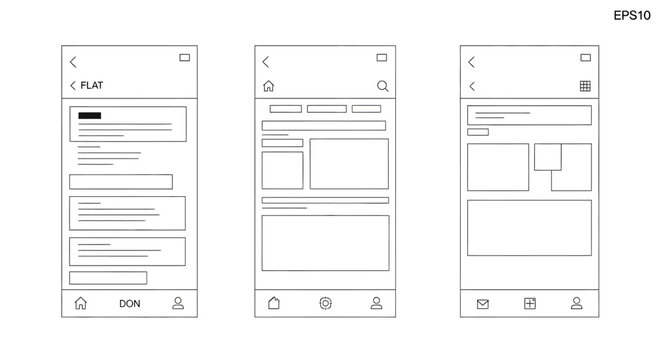 Mobile App UI Design Wireframes, User Interface Screen Layouts