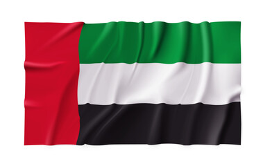 Fototapeta premium Realistic United Arab Emirates country flag isolated on a transparent background. Silk atlas detailed fabric flag. Vector PNG